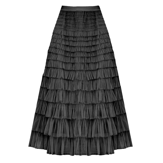 Maxi Tiered Frill Skirt - Black