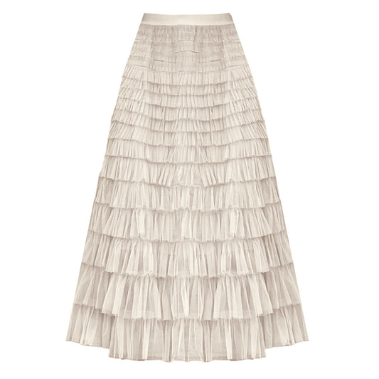 Maxi Tiered Frill Skirt - Cream