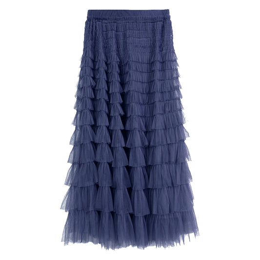 Maxi Tiered Frill Skirt - Navy