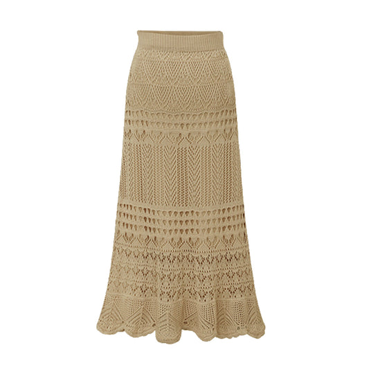 Crochet Knit Maxi Skirt - Sand